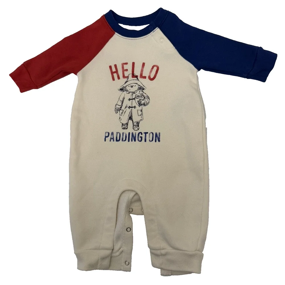 Baby Gap Paddington Bear Romper Long Sleeve 0-3 Months Snaps Red Blue & Ivory